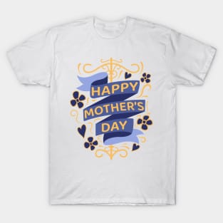 happy mother's day with blue ribbon and yellow flowers T-Shirt